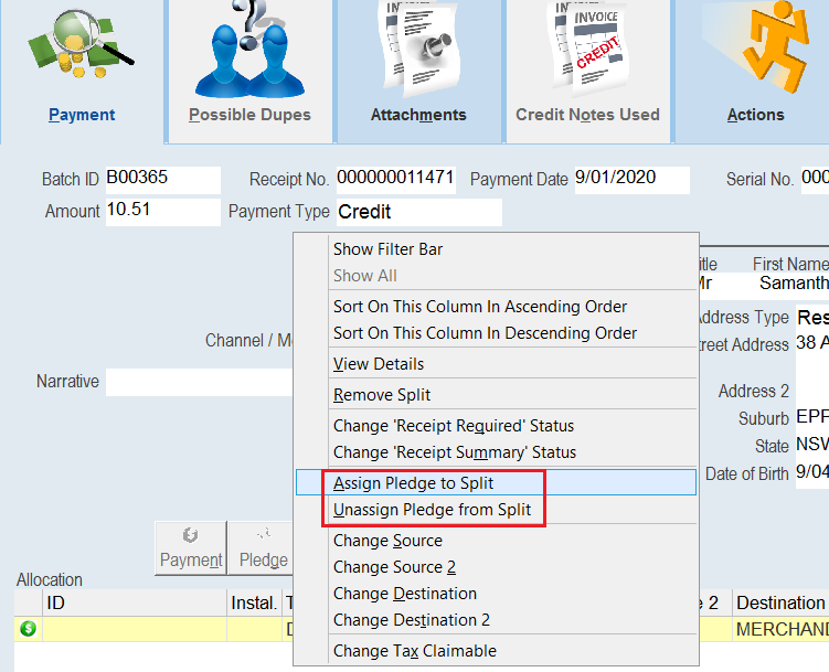 AssignPledgeToSplit