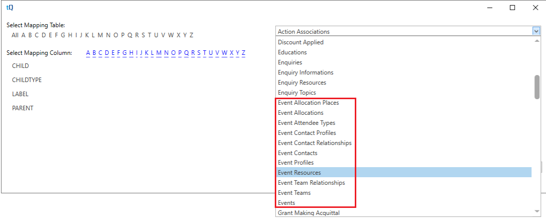 EventMapTables